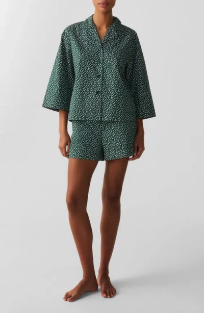 Petite Plume Olivia Cotton Poplin Short Pajamas In Green