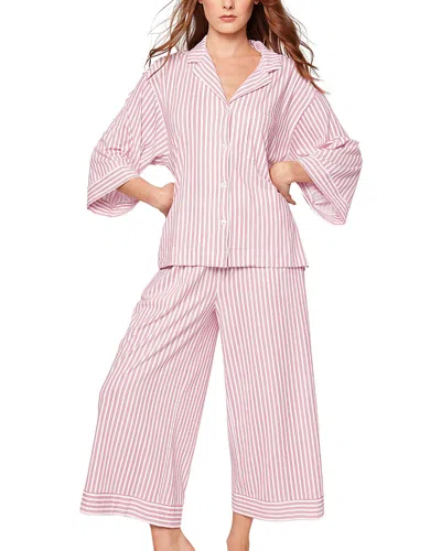 Petite Plume Olivia Cotton Wide Leg Pajama Set In Pink