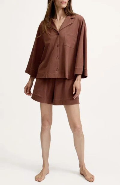 Petite Plume Olivia Featherweight Pima Cotton Short Pajamas In Brown