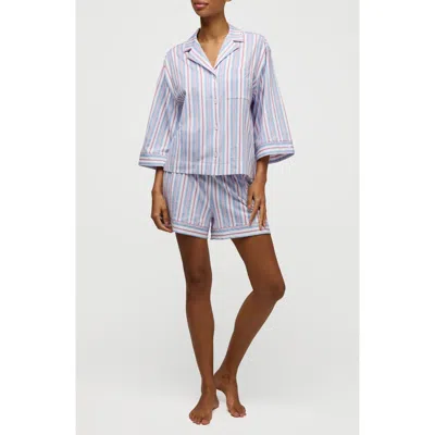 Petite Plume Olivia Stripe Pima Cotton Short Pajamas In Blue
