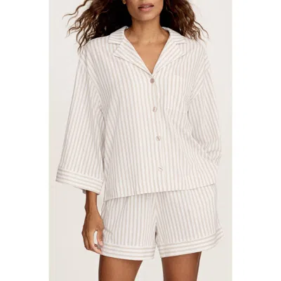 Petite Plume Olivia Stripe Pima Cotton Short Pajamas In White