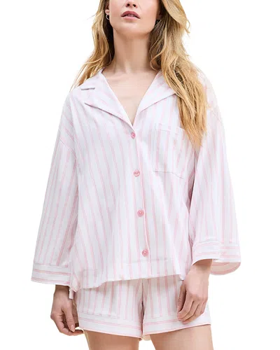 Petite Plume Olivia Striped Short Pajama Set In White