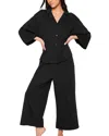 Petite Plume Olivia Wide Leg Long Pajama Set In Black