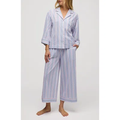 Petite Plume Olivia Wide Leg Pima Cotton Pajamas In Blue