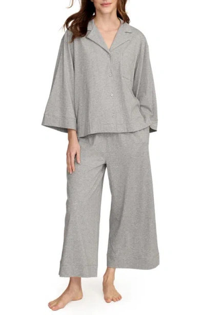 Petite Plume Olivia Wide Leg Pima Cotton Pajamas In Gray