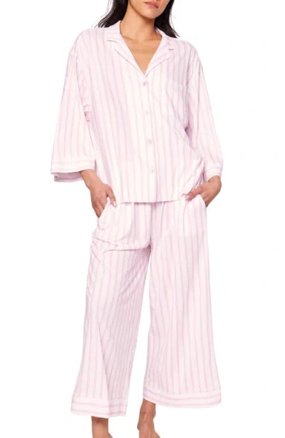 Petite Plume Olivia Wide Leg Pima Cotton Pajamas In Pink