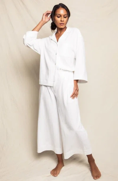 Petite Plume Olivia Wide Leg Pima Cotton Pajamas In White