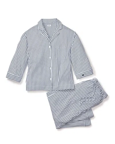 Petite Plume Olivia Wide Leg Pima Pajama Set In Navy French Ticking In  Olivia Wide Leg Pima Pajama Set In Navy French Ticking