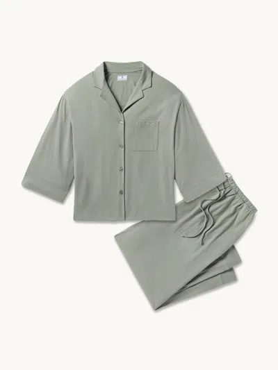 Petite Plume Olivia Wide-leg Pajama Set L In Green