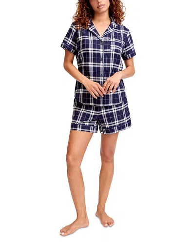 Petite Plume Oxford Tartan Pajama Set In Blue