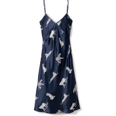 Petite Plume Panther Print Mulberry Silk Nightgown In Blue