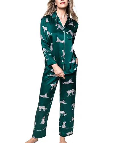 Petite Plume Panthere De Luxe Silk Pajama Set In Green