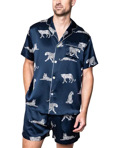 PETITE PLUME PANTHERE DE NUIT SILK PRINTED SHORT PAJAMA SET