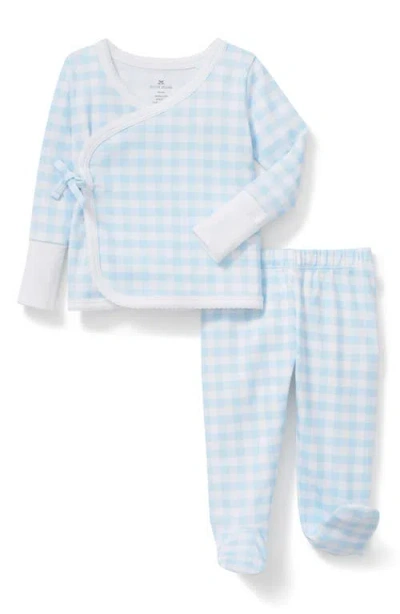 Petite Plume Babies'  Pima Cotton Wrap Top & Footed Pants Set In Blue