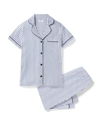 Petite Plume Pima Crop Pajama Set In Navy French Ticking In  Pima Crop Pajama Set In Navy French Ticking