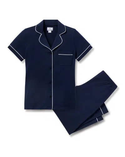 Petite Plume Pima Crop Pajama Set In Navy In  Pima Crop Pajama Set In Navy