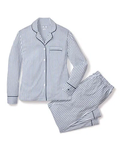 Petite Plume Pima Pajama Set In Navy French Ticking In  Pima Pajama Set In Navy French Ticking