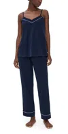 Petite Plume Pima Sylvie Pajama Pant Set In Navy Navy In Blue