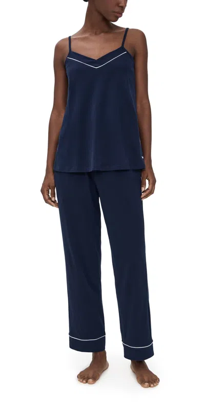 Petite Plume Pima Sylvie Pajama Pant Set In Navy Navy In Blue