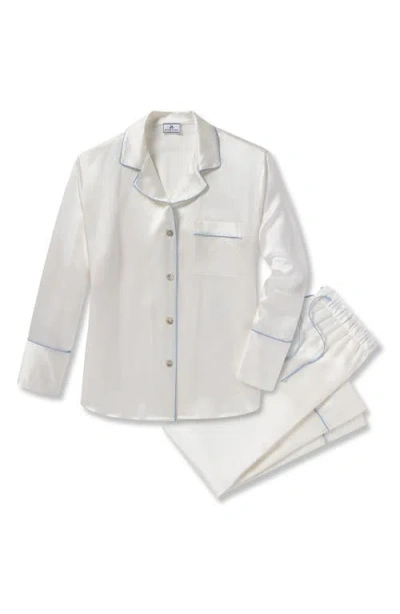 Petite Plume Piped Mulberry Silk Pajamas In White