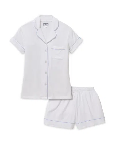 Petite Plume Piped Short Sleeve Short Pajama Set In White