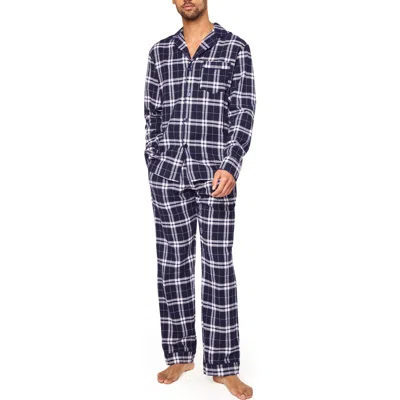 Petite Plume Plaid Cotton Flannel Pajamas In Blue