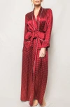 Petite Plume Polka Dot Silk Robe In Burgundy