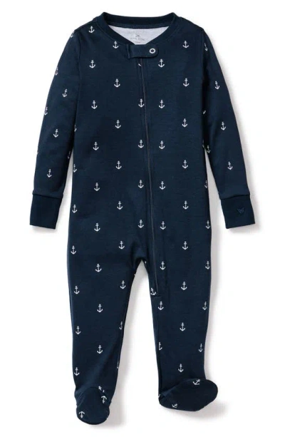Petite Plume Babies' Portsmouth Anchors Pima Cotton Footie In Navy