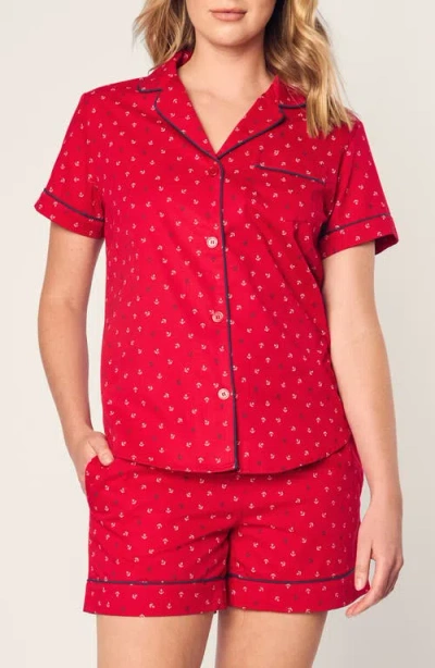 Petite Plume Print Cotton Twill Short Pyjamas In Red