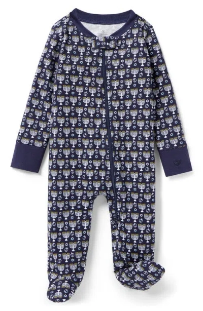 Petite Plume Babies'  Print Fitted Pima Cotton One-piece Pajamas In Blue