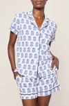 Petite Plume Print Pima Cotton Short Pajamas In Blue