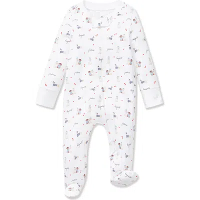 Petite Plume Babies'  Print Pima Cotton Zip Footie In White
