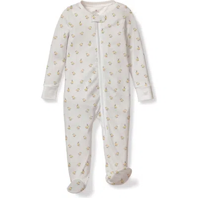 Petite Plume Babies'  Print Pima Cotton Zip Footie In White
