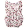 Petite Plume Rose Print Ruffle Twill Bubble Romper In Pink