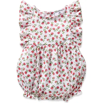 Petite Plume Babies'  Rose Print Ruffle Twill Bubble Romper In Pink