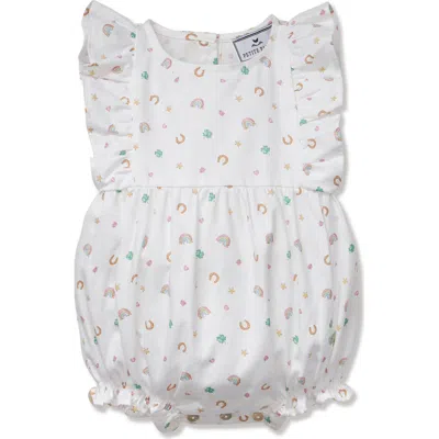 Petite Plume Babies'  Ruffle Cotton Blend Twill Romper In Blue