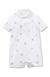Petite Plume Sailboat Print Pima Cotton Polo Romper In White