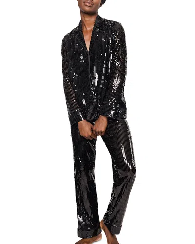 Petite Plume Sequined Pajama Set In Black