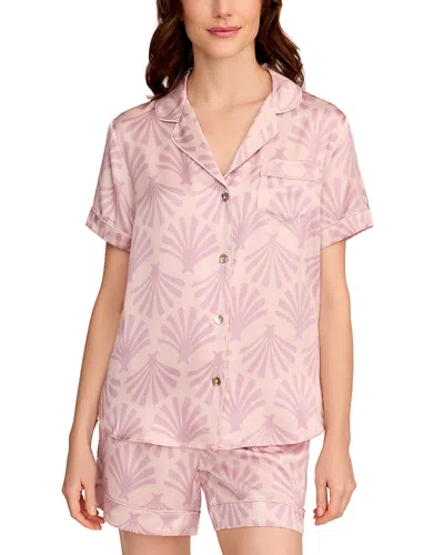 Petite Plume Silk Blush Tide Short Sleeve Short Set In Pink