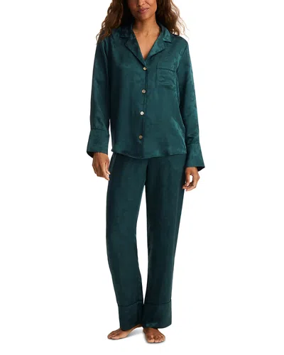Petite Plume Silk Jacquard Pajama Pants Set In Green