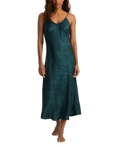 Petite Plume Silk Jacquard Slip Nightgown In Green