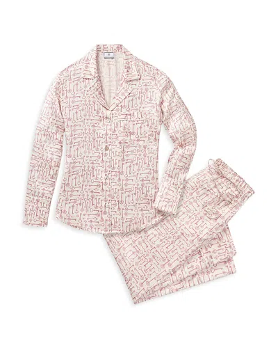Petite Plume Silk Key To My Heart Long Pajama Set In Pink