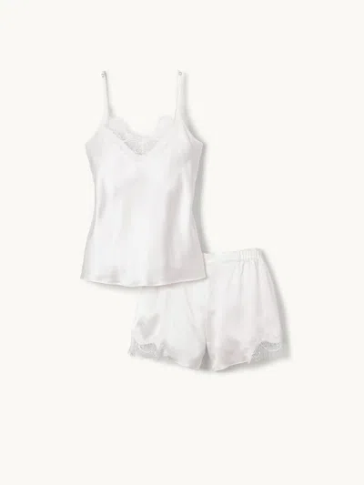 Petite Plume Silk Lace Cami Short Set M In White