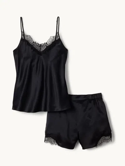 Petite Plume Silk Lace Cami Short Set Xl In Black
