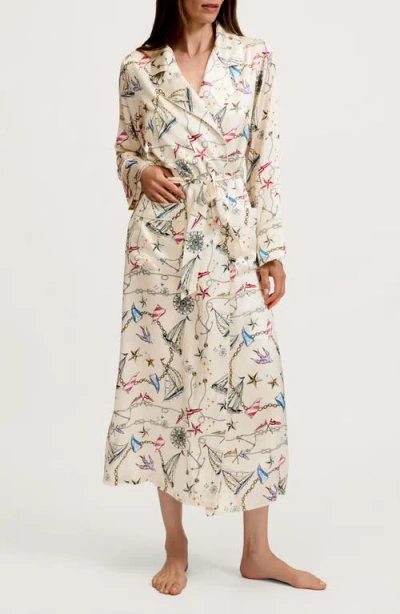 Petite Plume Silk Long Robe In Sand
