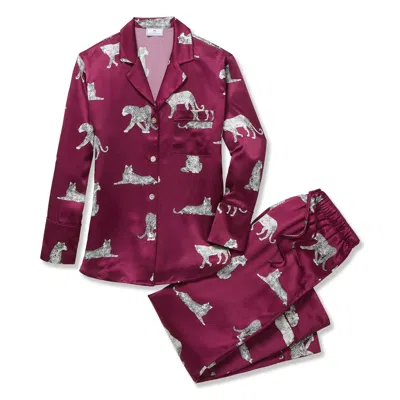 Petite Plume Silk Pajama Set In Merlot Panthère