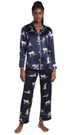 Petite Plume Panthere De Nuit Printed Silk Pajama Set In Navy