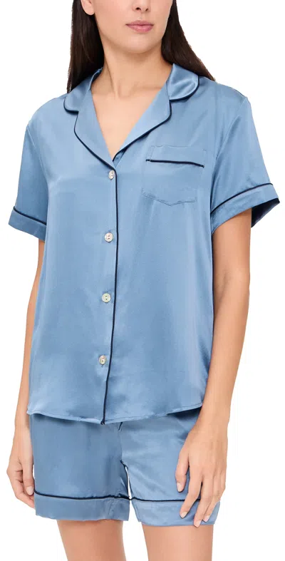 Petite Plume Silk Short Sleeve And Shorts Pajama Set Blue