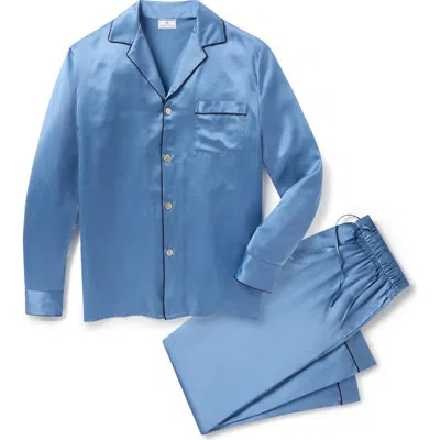 Petite Plume Solid Silk Pajamas In Blue
