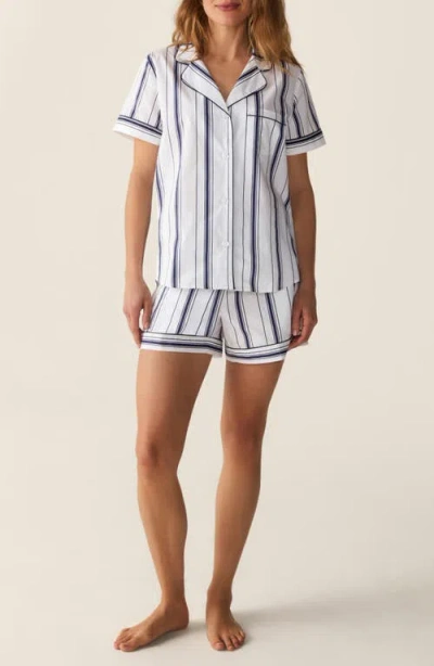 Petite Plume Stripe Cotton Poplin Short Pajamas In Blue